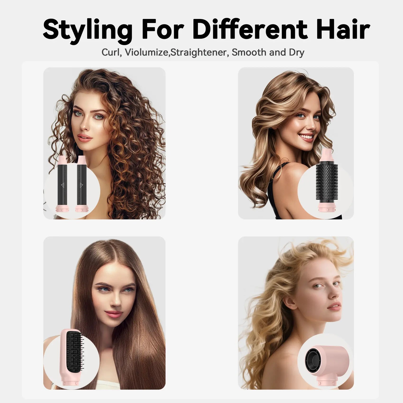 ATOPSKINS 5-in-1 Hot Air Brush with Gentle Styling, Ultra-Lightweight Design, and Heat-Free Attachment for Zero Heat Damage, Made of Durable Plastic, Includes 1-Year Warranty