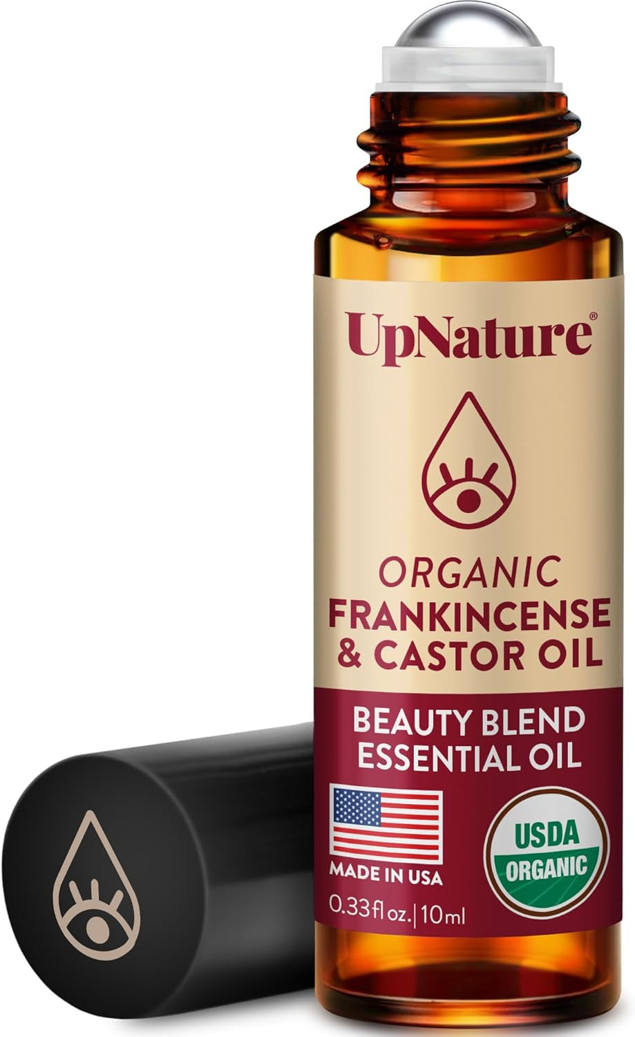 Upnature Beauty Castor Oil Roll on Eye Roller - 100% Organic Frankincense and Castor Oil for Face, Dark Circles, Fine Lines, under Eyes and Skin