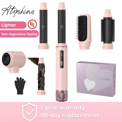 ATOPSKINS 5-in-1 Hot Air Brush with Gentle Styling, Ultra-Lightweight Design, and Heat-Free Attachment for Zero Heat Damage, Made of Durable Plastic, Includes 1-Year Warranty