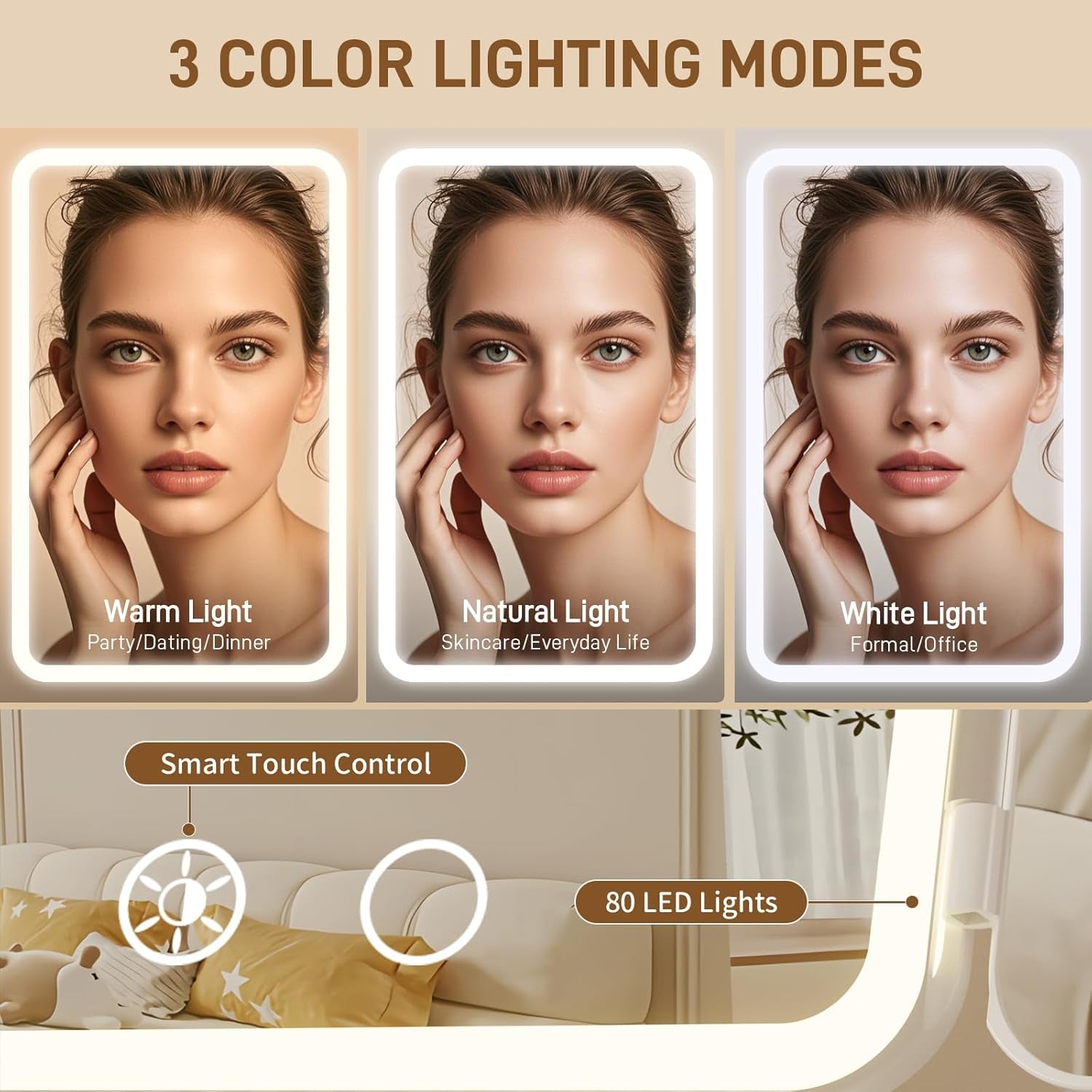 Makeup Mirror with Lights, Rechargeable Mirror with 3X/5X/10X Magnification, Portable Vanity Mirror with for Travel/Desk, Valentines Day Gifts for Her