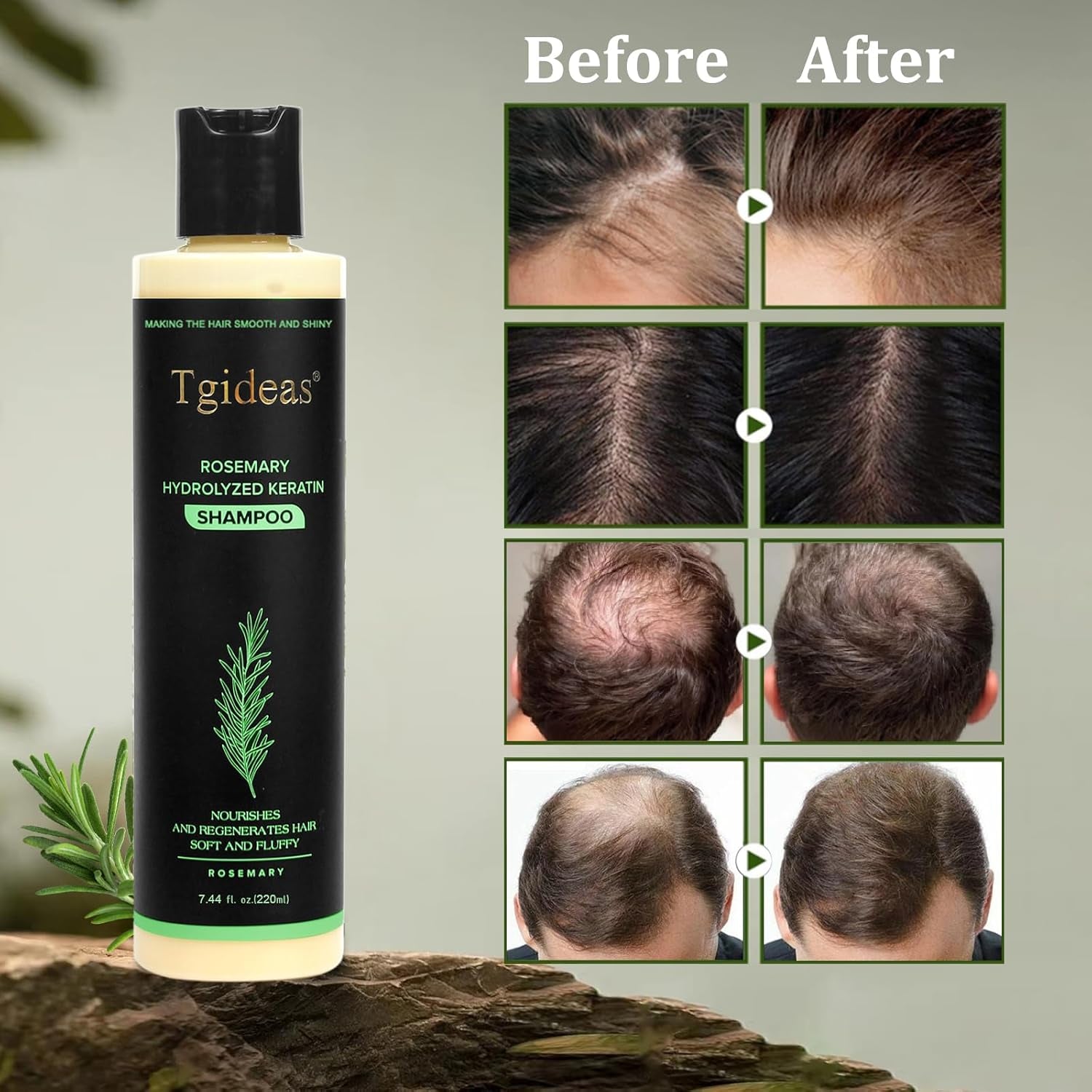 Tgideas Organic Rosemary Hair Growth Shampoo for Women and Men-Natural Thickening & Strengthening Shampoo with Hydrolyzed Keratin for Thinning Hair & Hair Loss 7.4 Fl.Oz