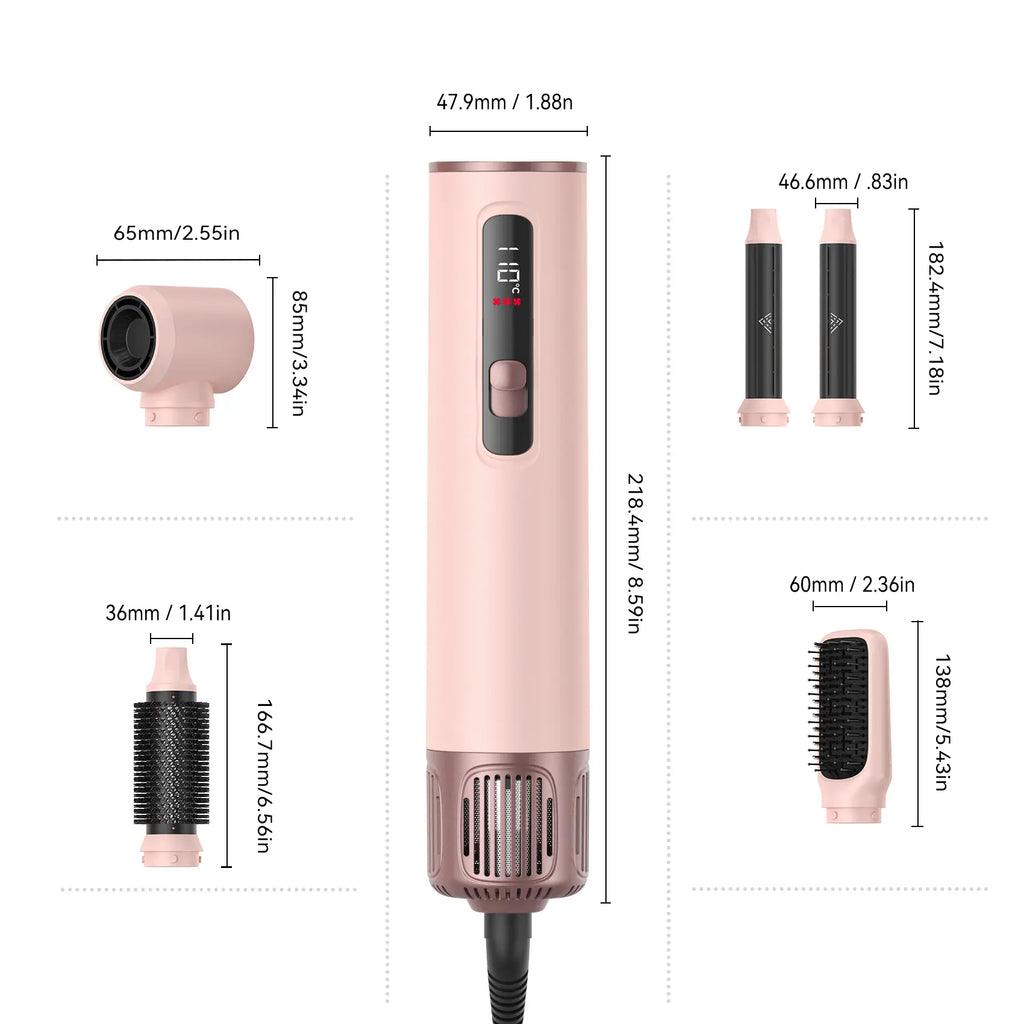 ATOPSKINS 5-in-1 Hot Air Brush with Gentle Styling, Ultra-Lightweight Design, and Heat-Free Attachment for Zero Heat Damage, Made of Durable Plastic, Includes 1-Year Warranty