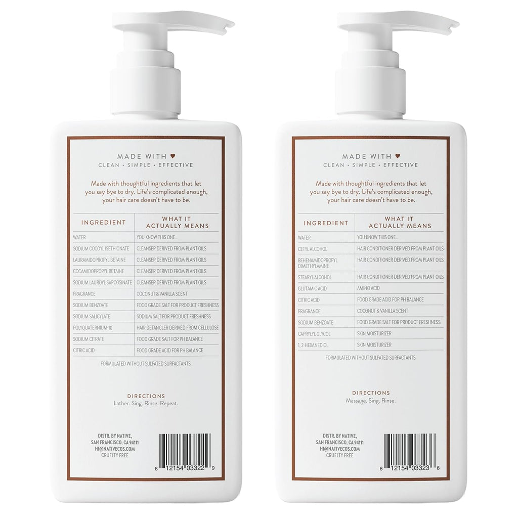 Coconut & Vanilla Shampoo and Conditioner Contain Naturally Derived Ingredients | All Hair Types, Color & Treated, Fine to Dry Damaged, Sulfate & Dye Free - 2-Pack
