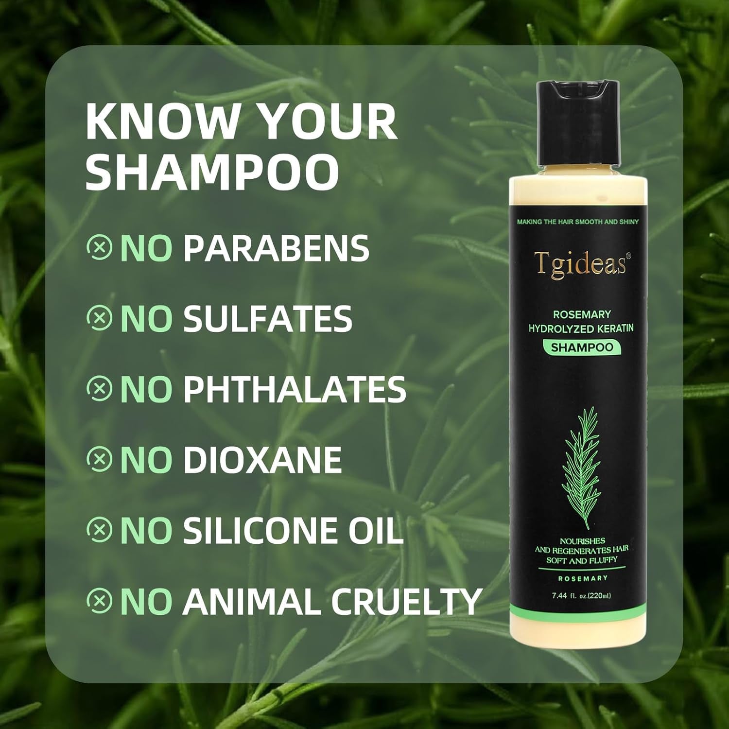 Tgideas Organic Rosemary Hair Growth Shampoo for Women and Men-Natural Thickening & Strengthening Shampoo with Hydrolyzed Keratin for Thinning Hair & Hair Loss 7.4 Fl.Oz