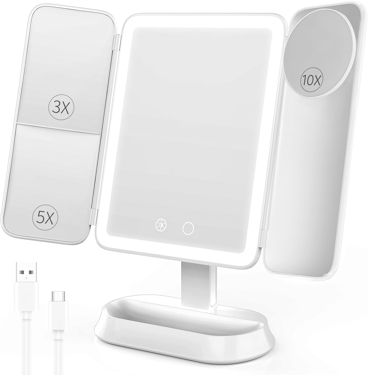 Makeup Mirror with Lights, Rechargeable Mirror with 3X/5X/10X Magnification, Portable Vanity Mirror with for Travel/Desk, Valentines Day Gifts for Her