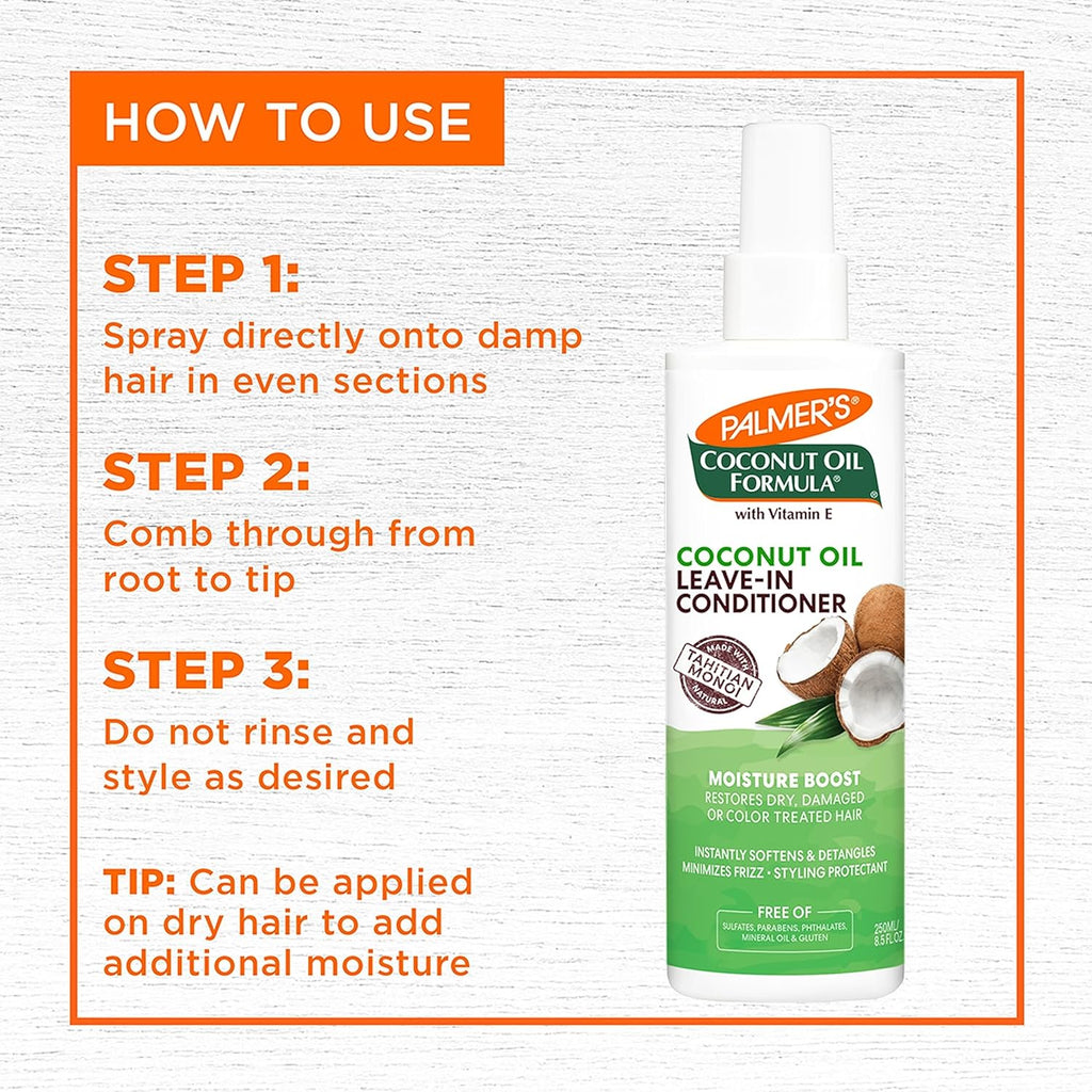 Palmer'S Coconut Oil Formula Moisture Boost Leave-In Conditioner Spray, Instantly Detangle, Hydrate and Strengthen Textured and Curly Hair, 8.5 Ounce
