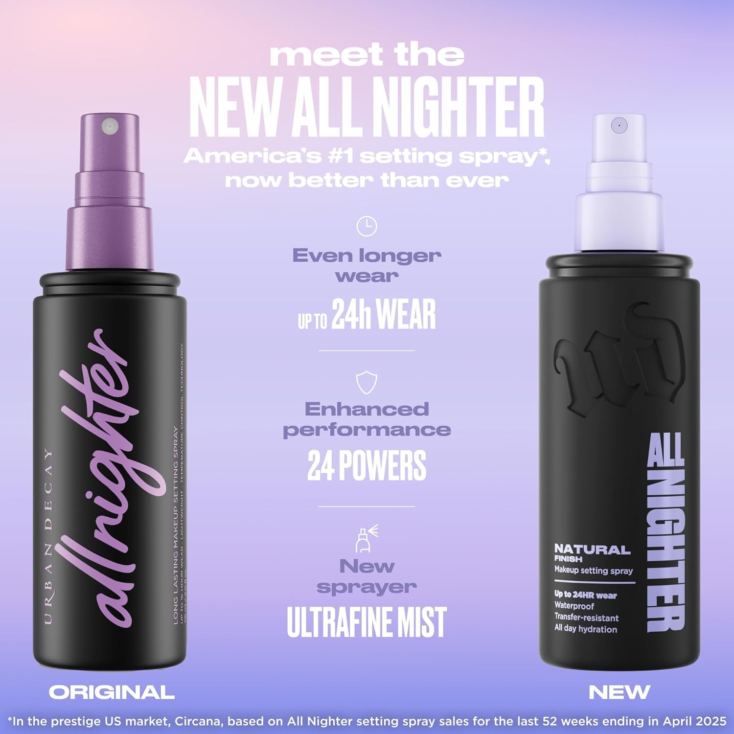 Urban Decay All Nighter Waterproof Makeup Setting Spray - Natural Finish, up to 24HR Wear, Ultra-Fine Facial Mist, Hydrating Foundation Face Primer, Smudge-Proof, Transfer-Resistant, with Glycerin
