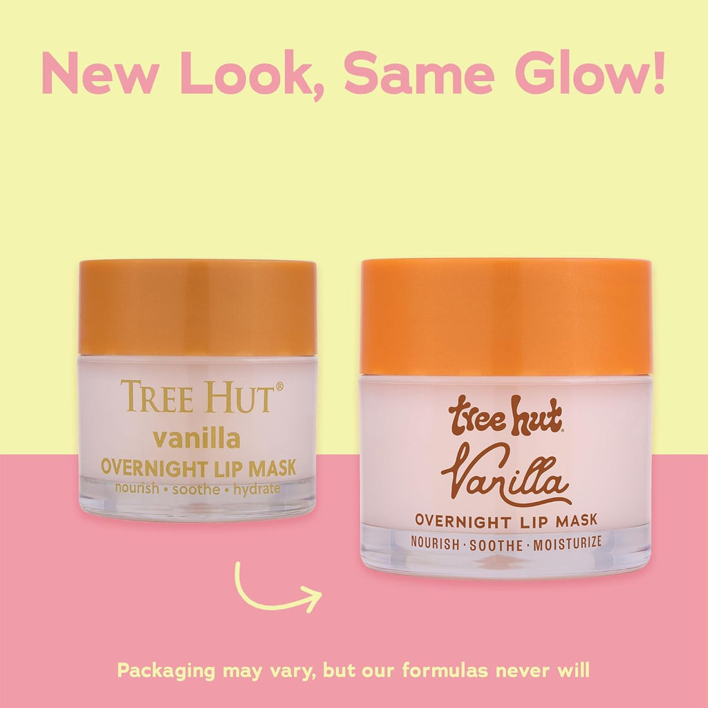 Tree Hut Vanilla Overnight Lip Mask, Deeply Hydrating Leave-On Treatment for Soft Lips, Self Care Essential, 6 Oz