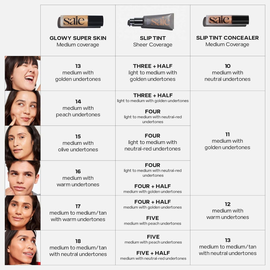 Saie Slip Tint Tinted Moisturizer with SPF 35 - Light Coverage, Glowy Skin Tint & Mineral Sunscreen for Face with Hydrating Hyaluronic Acid - Summer Makeup Essential - Shade Four (1.35 Oz)