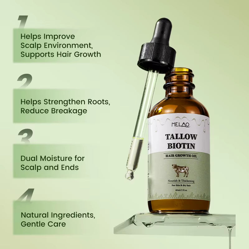 Private Label Organic Tallow Biotin Scalp Conditioning Hair Care Oil with Hair Growth & Repair