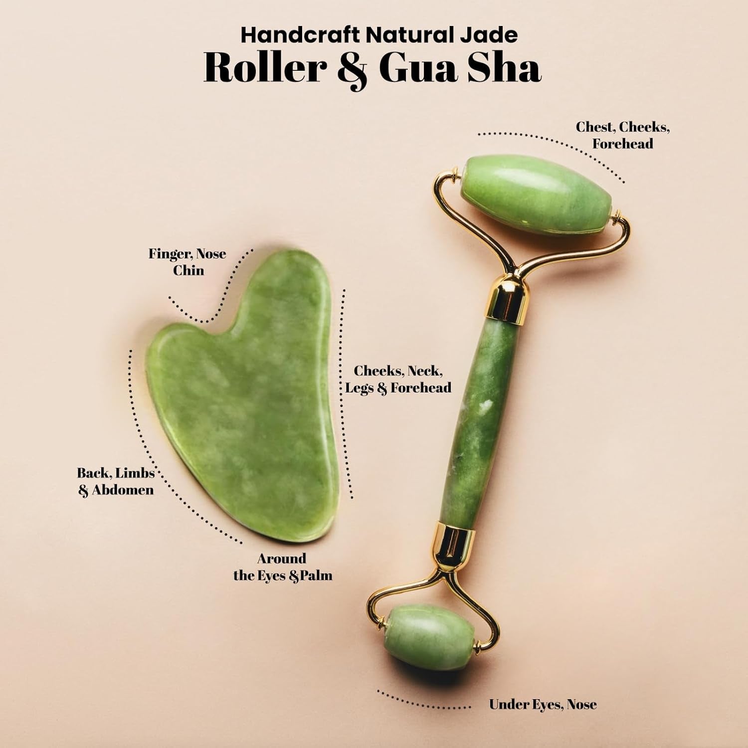 ROSELYNBOUTIQUE Gua Sha Facial Tools & Jade Face Roller for Lift Wrinkless Natural Skincare Tool Jade Roller Guasha Tool for Face (Green)
