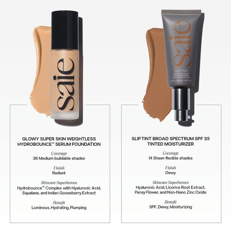 Saie Slip Tint Tinted Moisturizer with SPF 35 - Light Coverage, Glowy Skin Tint & Mineral Sunscreen for Face with Hydrating Hyaluronic Acid - Summer Makeup Essential - Shade Four (1.35 Oz)