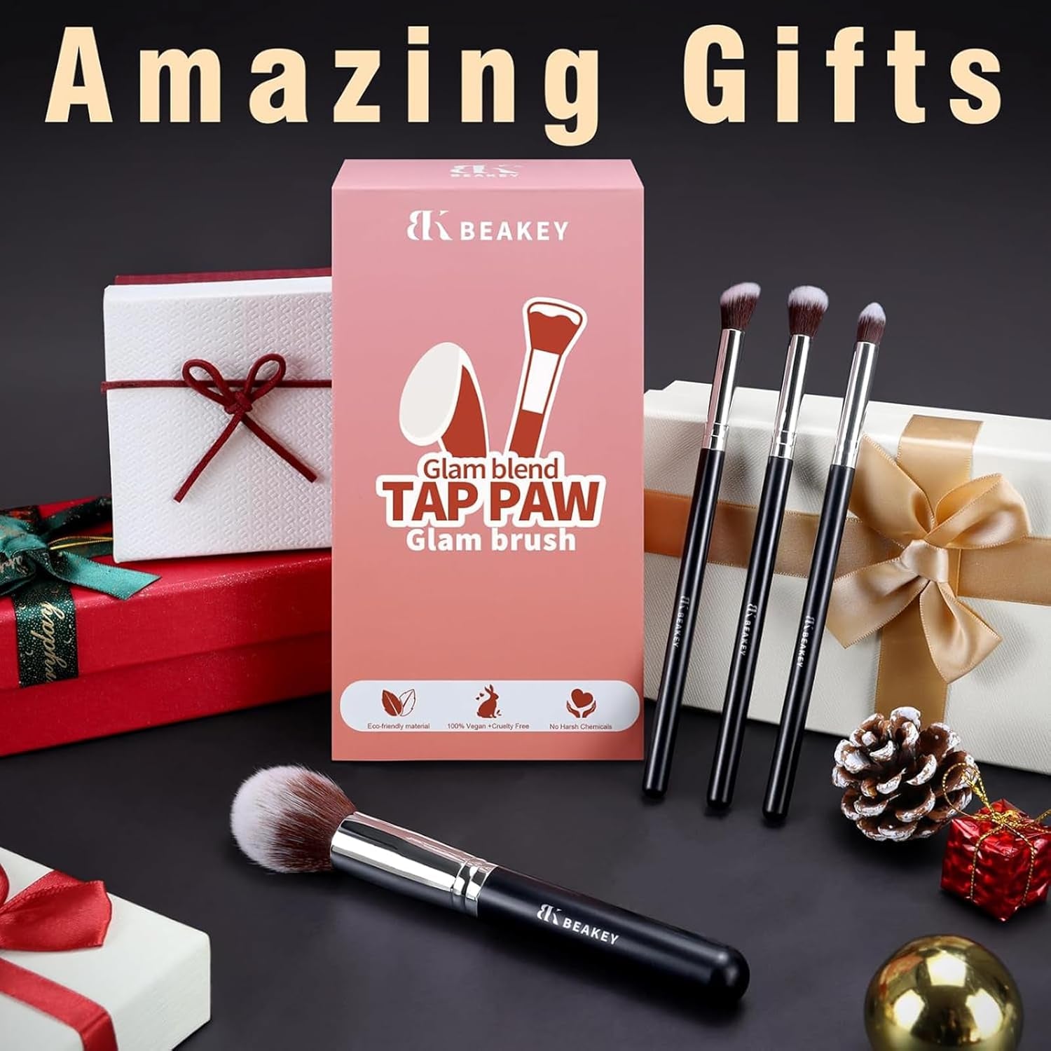 Makeup Brushes Set, Professional Foundation Eyeshadow Concealer Blush Powder Bronzer Applicator, 2 Blender Sponge with Beauty Paper Case