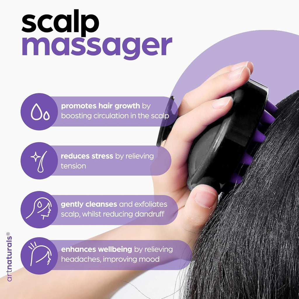 Artnaturals Organic Rosemary Castor Hair Oil + Massager Hair Growth Set Hair Growth Oil 4 Ounces with Coconut & Olive Oil for Dry, Damaged & Split End