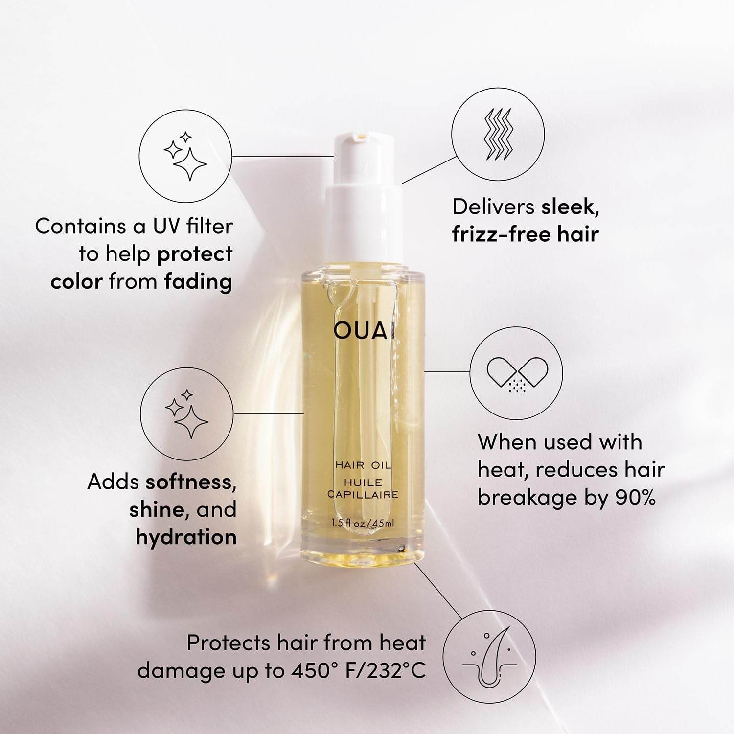 Hair Oil - Hair Heat Protectant Oil for Frizz Control - Adds Shine and Smooths Split Ends - Color Safe Formula - Paraben, Phthalate and Sulfate Free (1.5 Fl Oz)