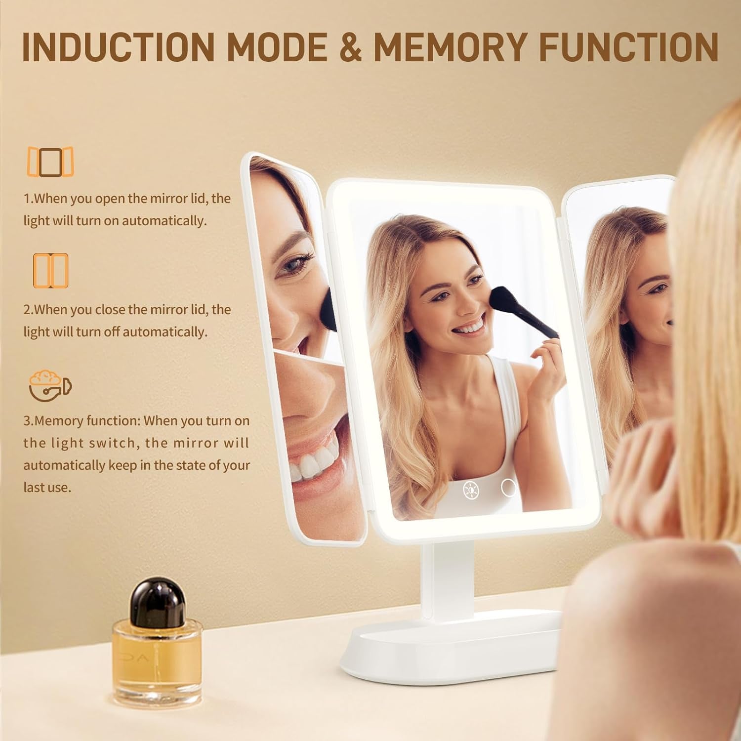 Makeup Mirror with Lights, Rechargeable Mirror with 3X/5X/10X Magnification, Portable Vanity Mirror with for Travel/Desk, Valentines Day Gifts for Her