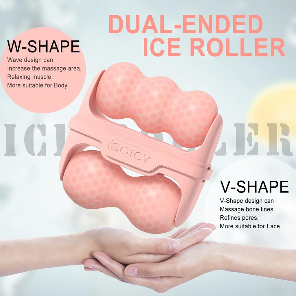 Ice Roller for Face and Eyes - Facial Skin Care Tools with 2 in 1 Face Roller and Travel Case, Self Care Gift for Men Women (Pink)