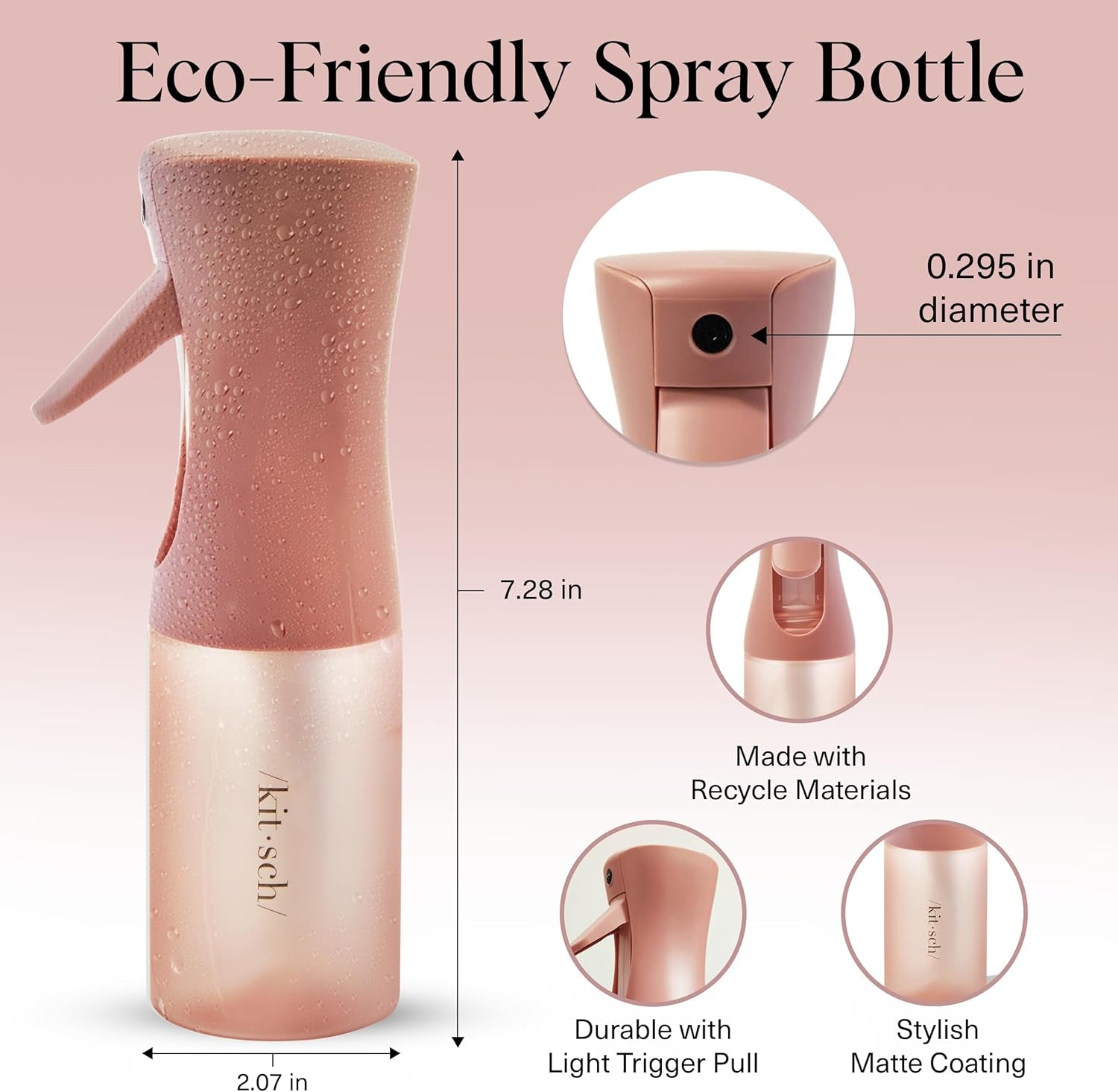 Kitsch Continuous Spray Bottle for Hair – Fine Mist Water Mister & Water Spray Bottle – Recycled Hair Spray Bottle – Spray Bottles for Cleaning, Styling, Plants & More – Terracotta, 150Ml